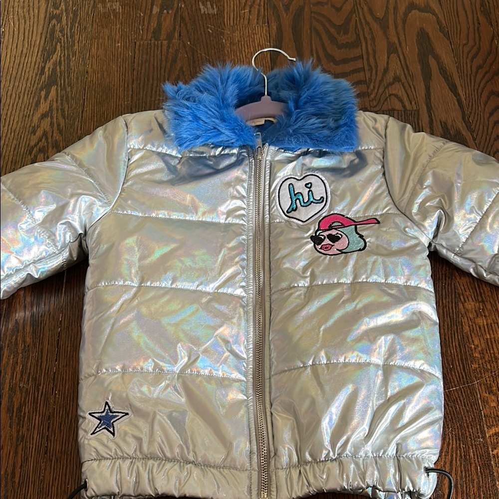 Kids Silver Jacket with Blue Fur Collar